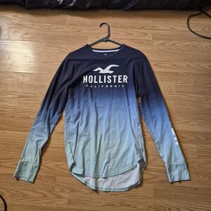 Hollister Navy and Teal Ombre Long Sleeve Tee